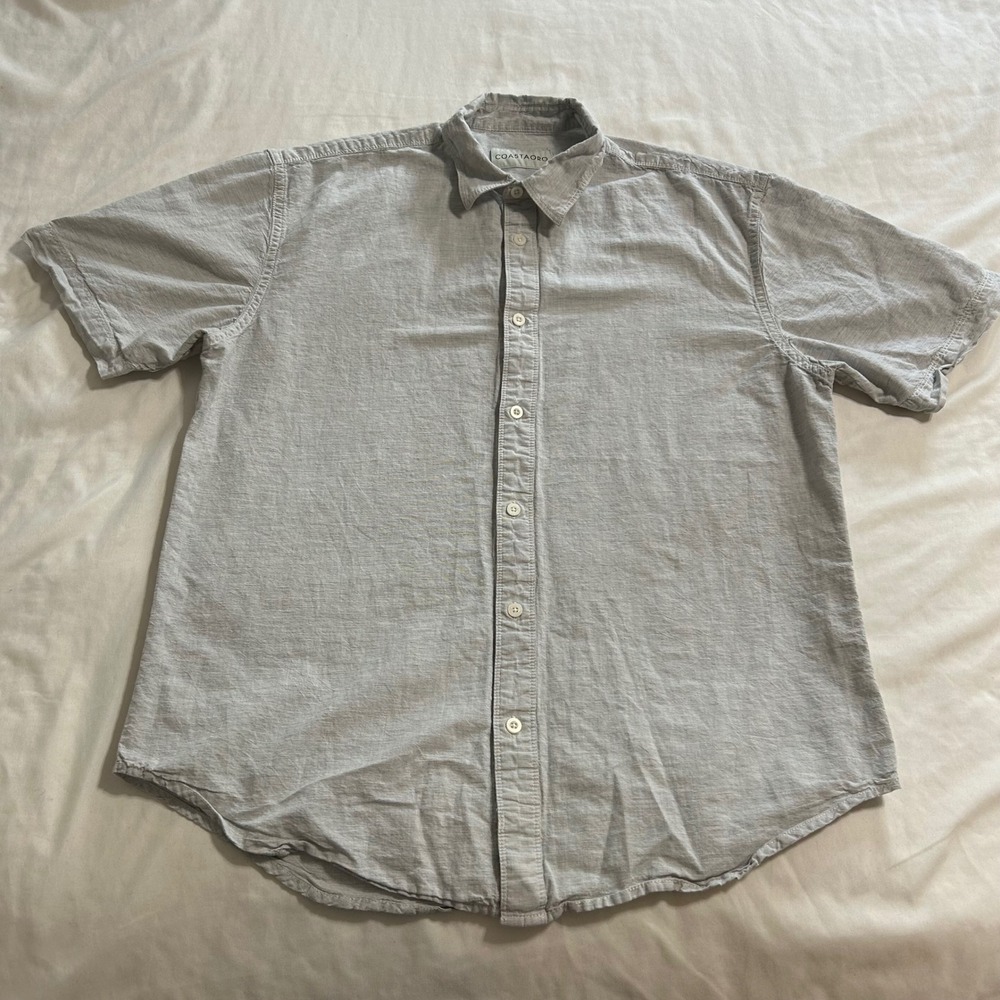 COASTAORO Mens Medium Short Sleeve Button Down Shirt‎ Grey Cotton Linen Blend
